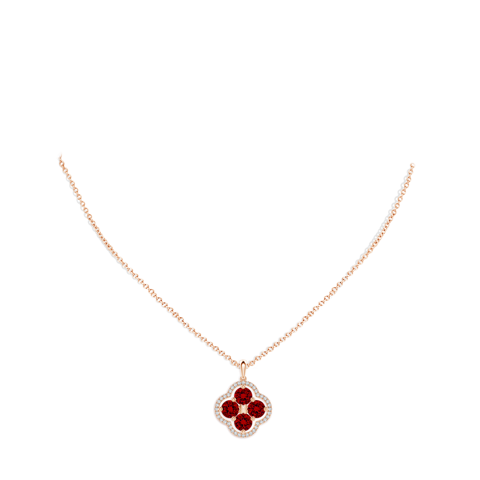 5mm Labgrown Lab-Grown Diamond Framed Lab Ruby Clover Pendant in Rose Gold pen
