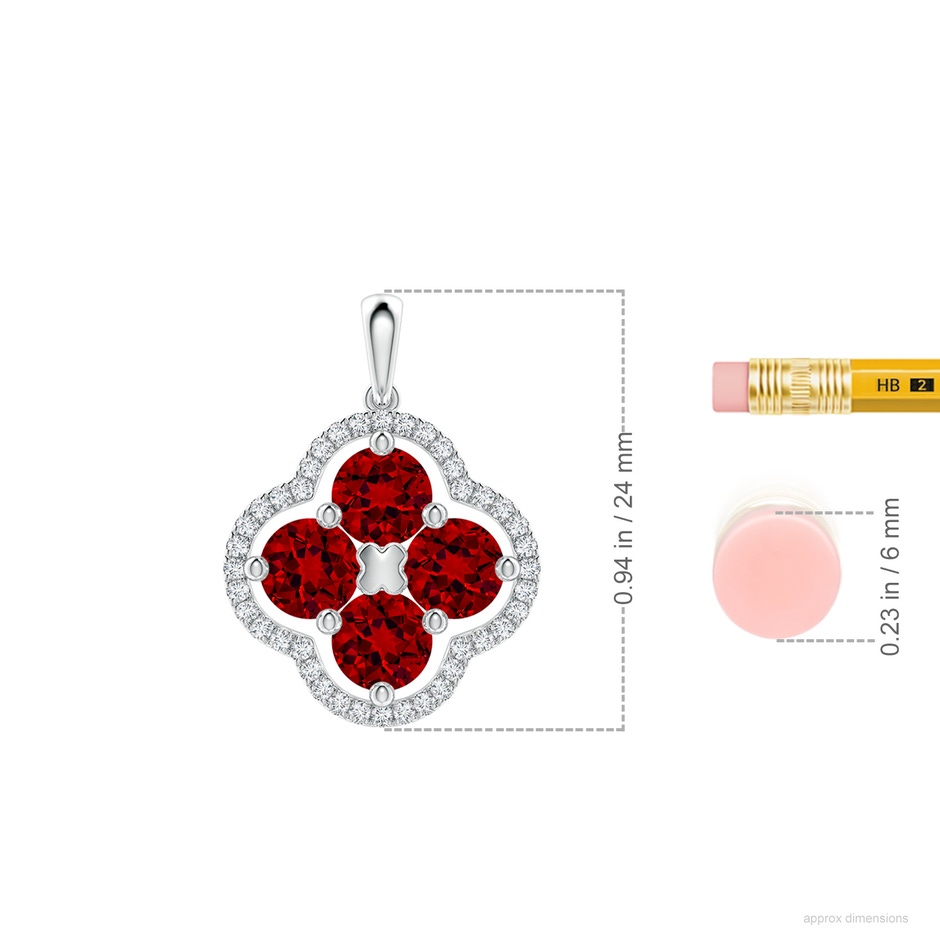 5mm Labgrown Lab-Grown Diamond Framed Lab Ruby Clover Pendant in White Gold ruler