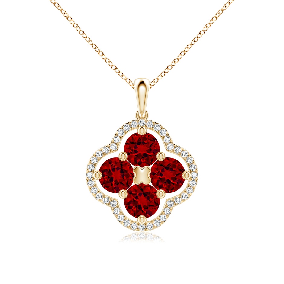 5mm Labgrown Lab-Grown Diamond Framed Lab Ruby Clover Pendant in Yellow Gold 