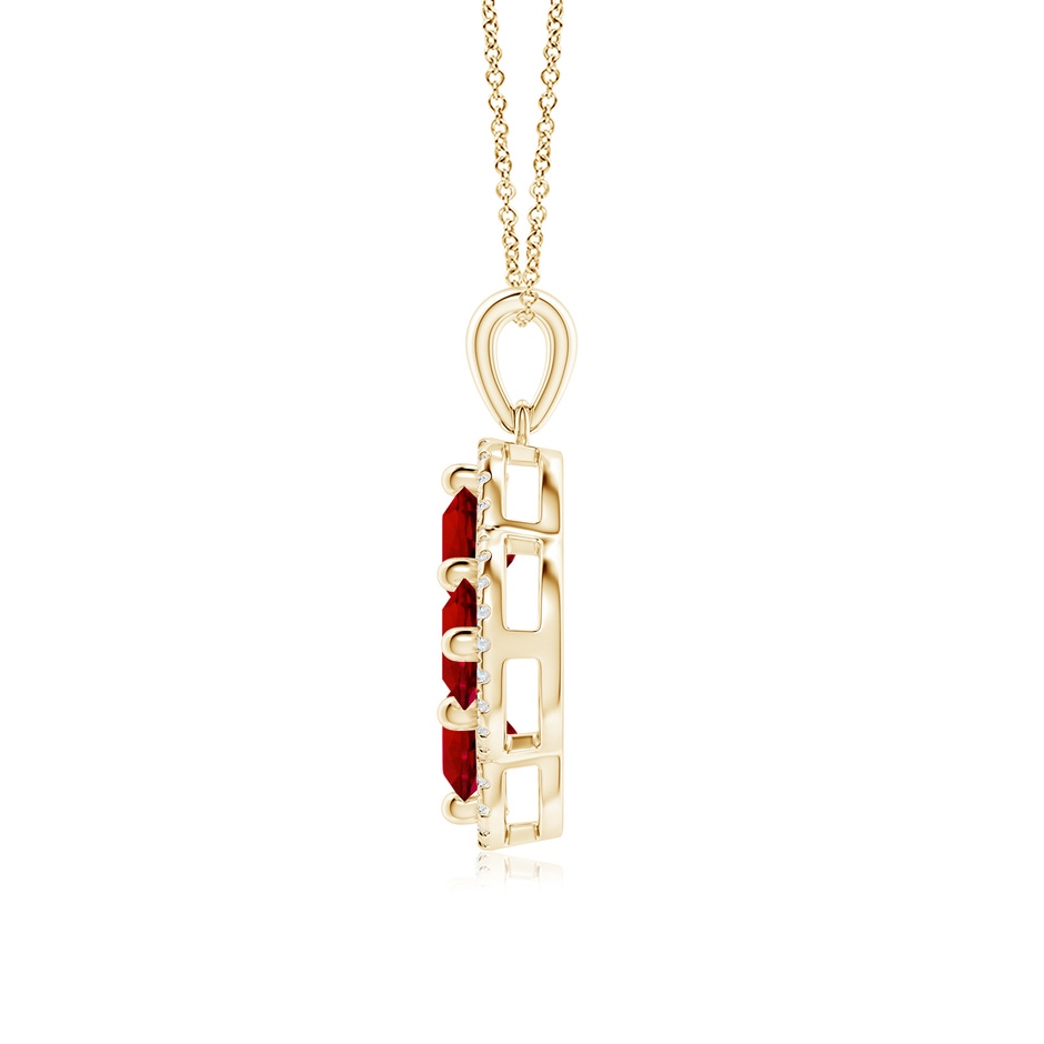 5mm Labgrown Lab-Grown Diamond Framed Lab Ruby Clover Pendant in Yellow Gold side 199