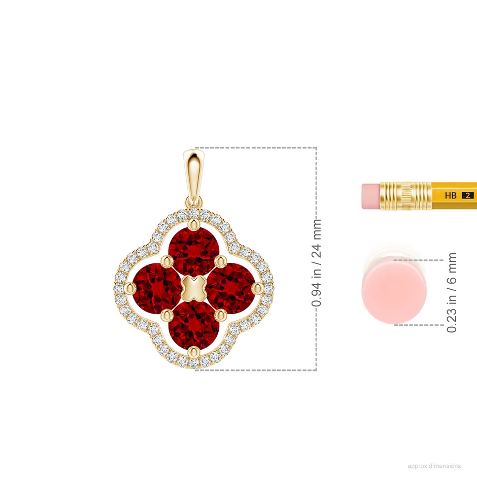 5mm Labgrown Lab-Grown Diamond Framed Lab Ruby Clover Pendant in Yellow Gold ruler