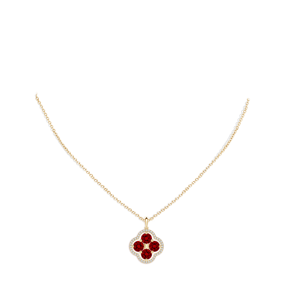 5mm Labgrown Lab-Grown Diamond Framed Lab Ruby Clover Pendant in Yellow Gold pen