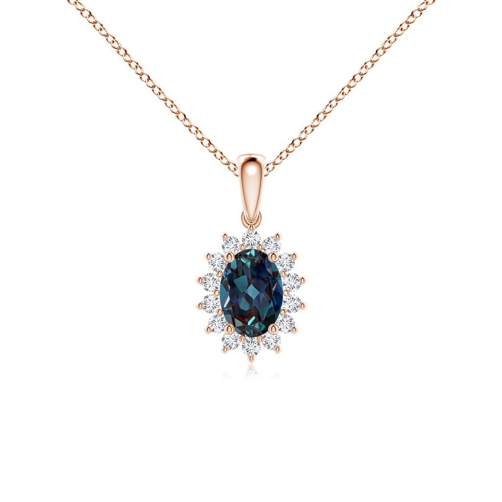 7x5mm Labgrown Oval Lab-Grown Alexandrite Pendant with Floral Diamond Halo in Rose Gold