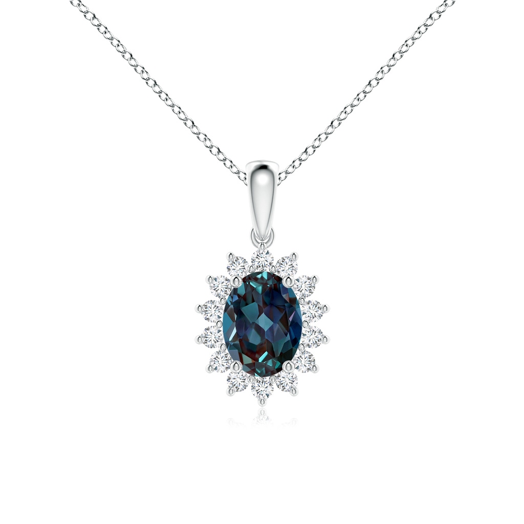 8x6mm Labgrown Oval Lab-Grown Alexandrite Pendant with Floral Diamond Halo in White Gold