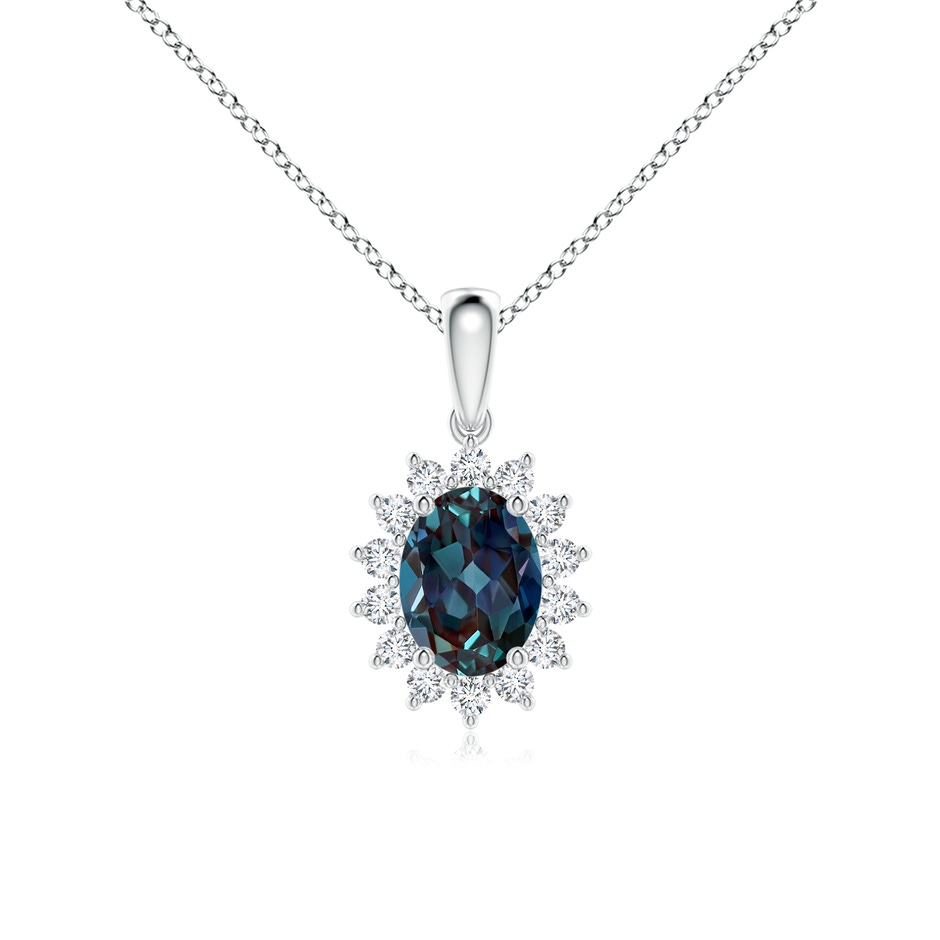 8x6mm Labgrown Oval Lab-Grown Alexandrite Pendant with Floral Diamond Halo in White Gold 