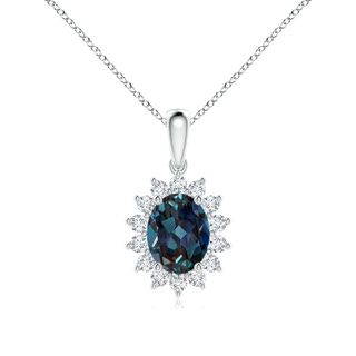 9x7mm Labgrown Oval Lab-Grown Alexandrite Pendant with Floral Diamond Halo in P950 Platinum