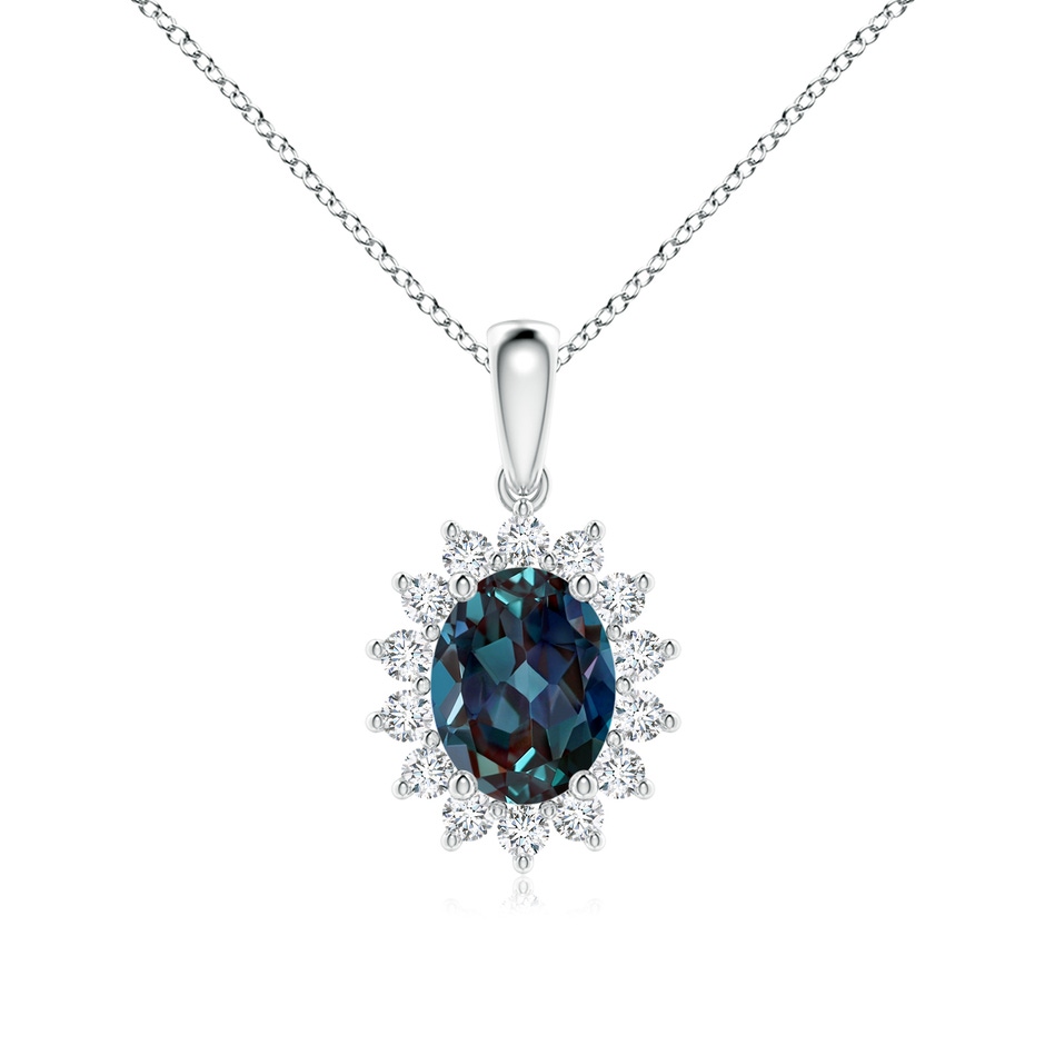 9x7mm Labgrown Oval Lab-Grown Alexandrite Pendant with Floral Diamond Halo in P950 Platinum 