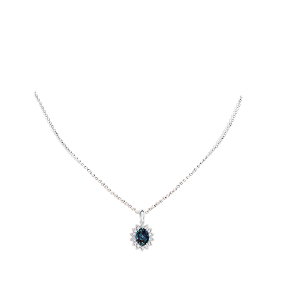 9x7mm Labgrown Oval Lab-Grown Alexandrite Pendant with Floral Diamond Halo in P950 Platinum pen