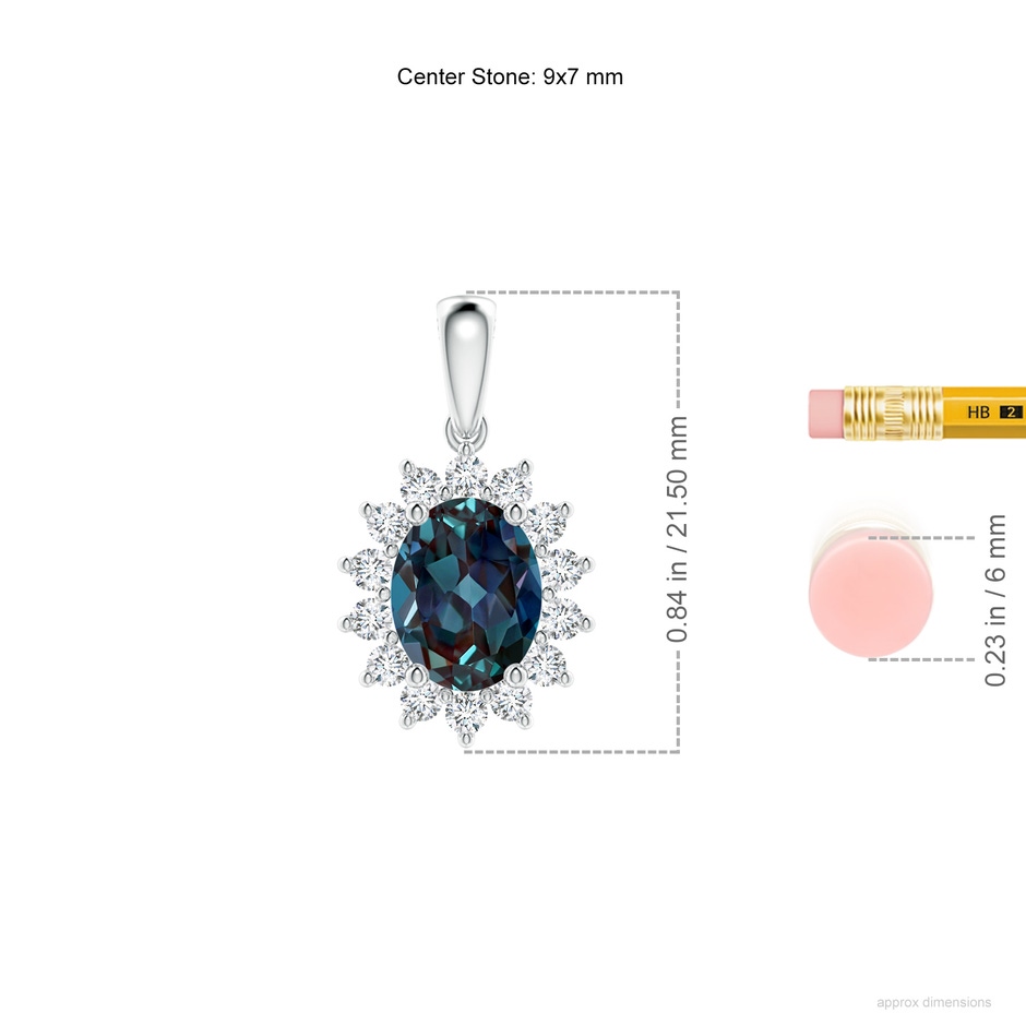 9x7mm Labgrown Oval Lab-Grown Alexandrite Pendant with Floral Diamond Halo in White Gold ruler