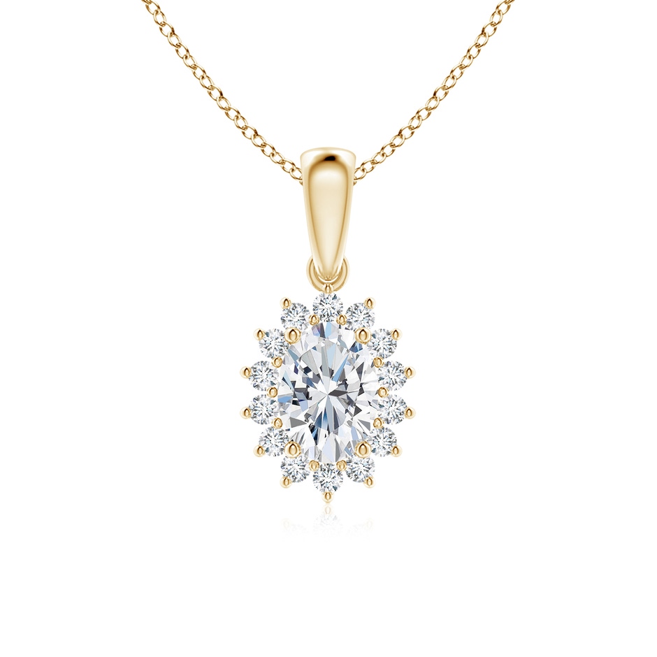 7.3x5.2mm FGVS Lab-Grown Oval Diamond Pendant with Floral Halo in Yellow Gold 