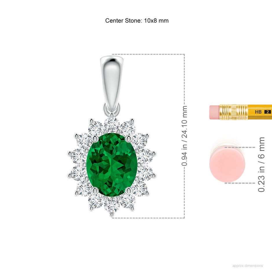 10x8mm Labgrown Lab-Grown Oval Emerald Pendant with Floral Halo in P950 Platinum ruler