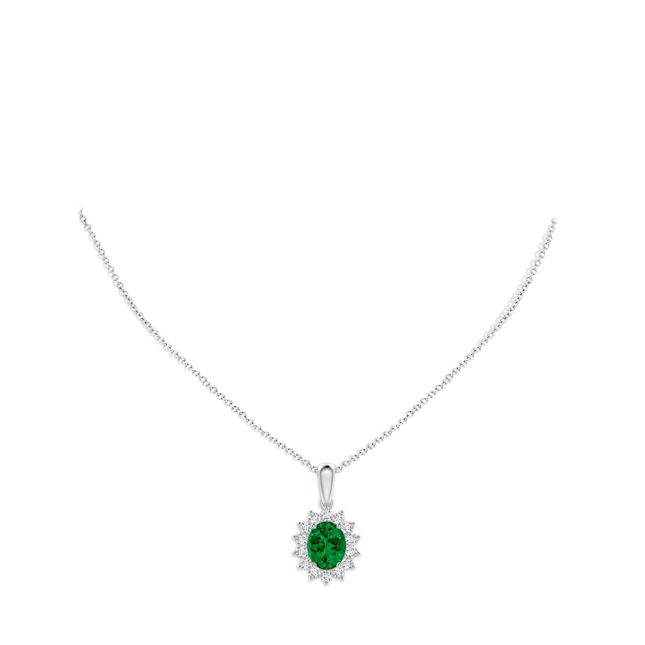 10x8mm Labgrown Lab-Grown Oval Emerald Pendant with Floral Halo in P950 Platinum pen