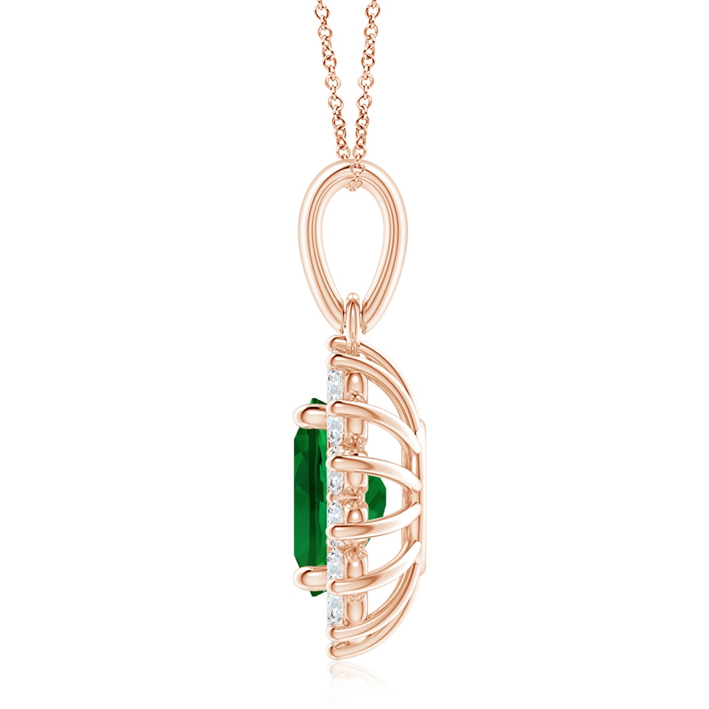 10x8mm Labgrown Lab-Grown Oval Emerald Pendant with Floral Halo in Rose Gold - side 199