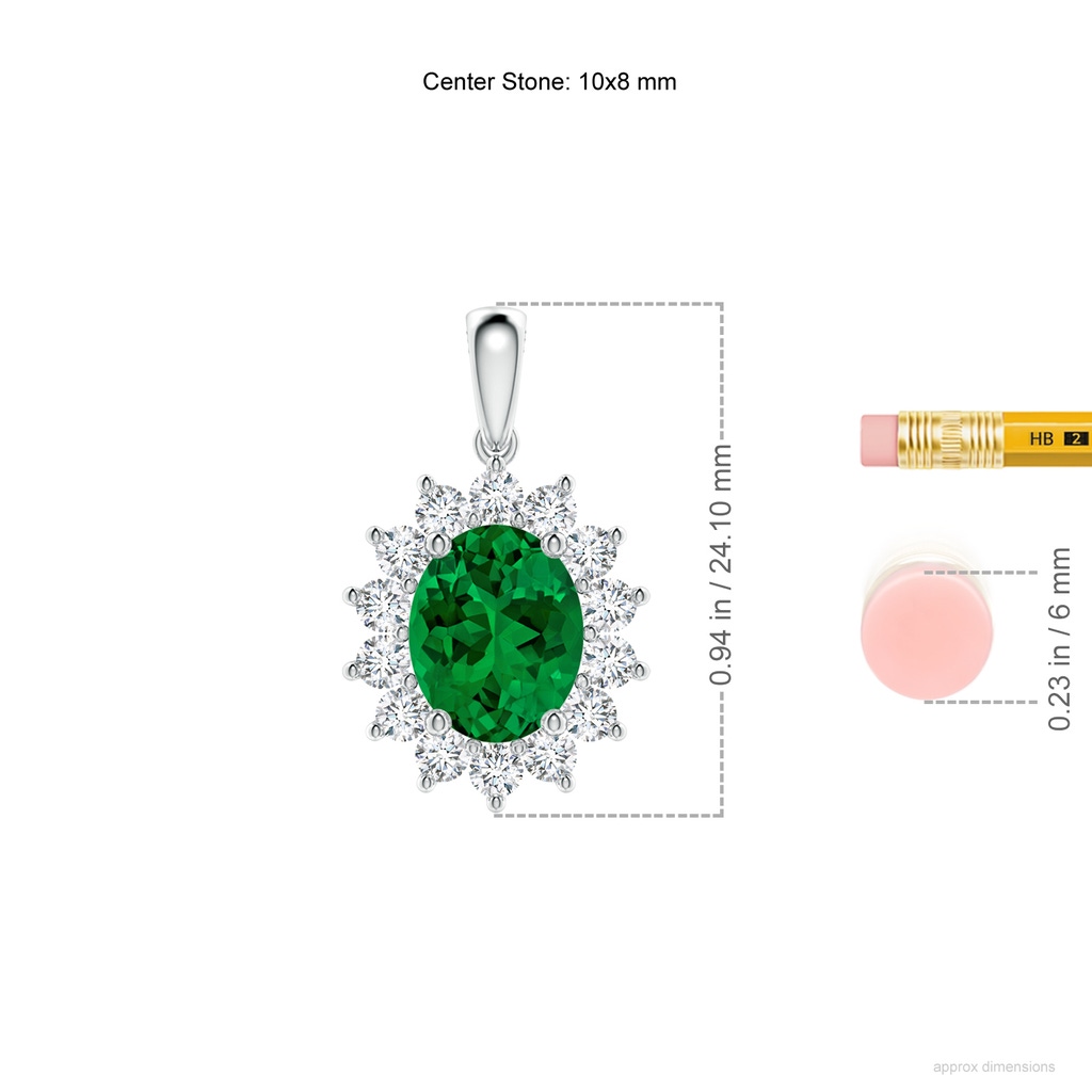 10x8mm Labgrown Lab-Grown Oval Emerald Pendant with Floral Halo in White Gold ruler
