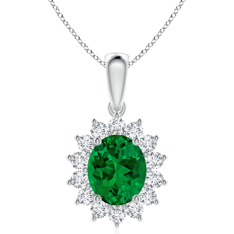 12x10mm Labgrown Lab-Grown Oval Emerald Pendant with Floral Halo in P950 Platinum 