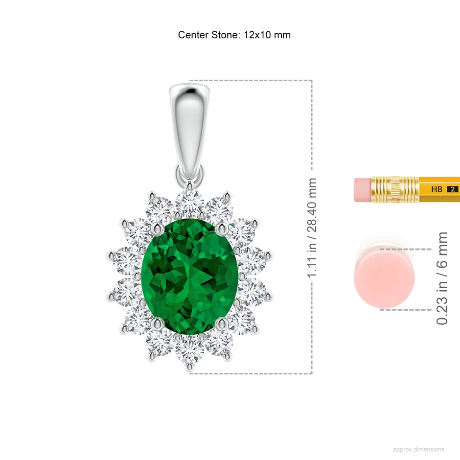 12x10mm Labgrown Lab-Grown Oval Emerald Pendant with Floral Halo in P950 Platinum ruler