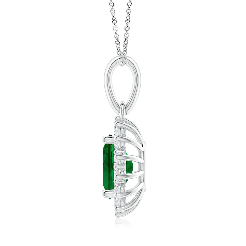 9x7mm Labgrown Lab-Grown Oval Emerald Pendant with Floral Halo in White Gold Side 199