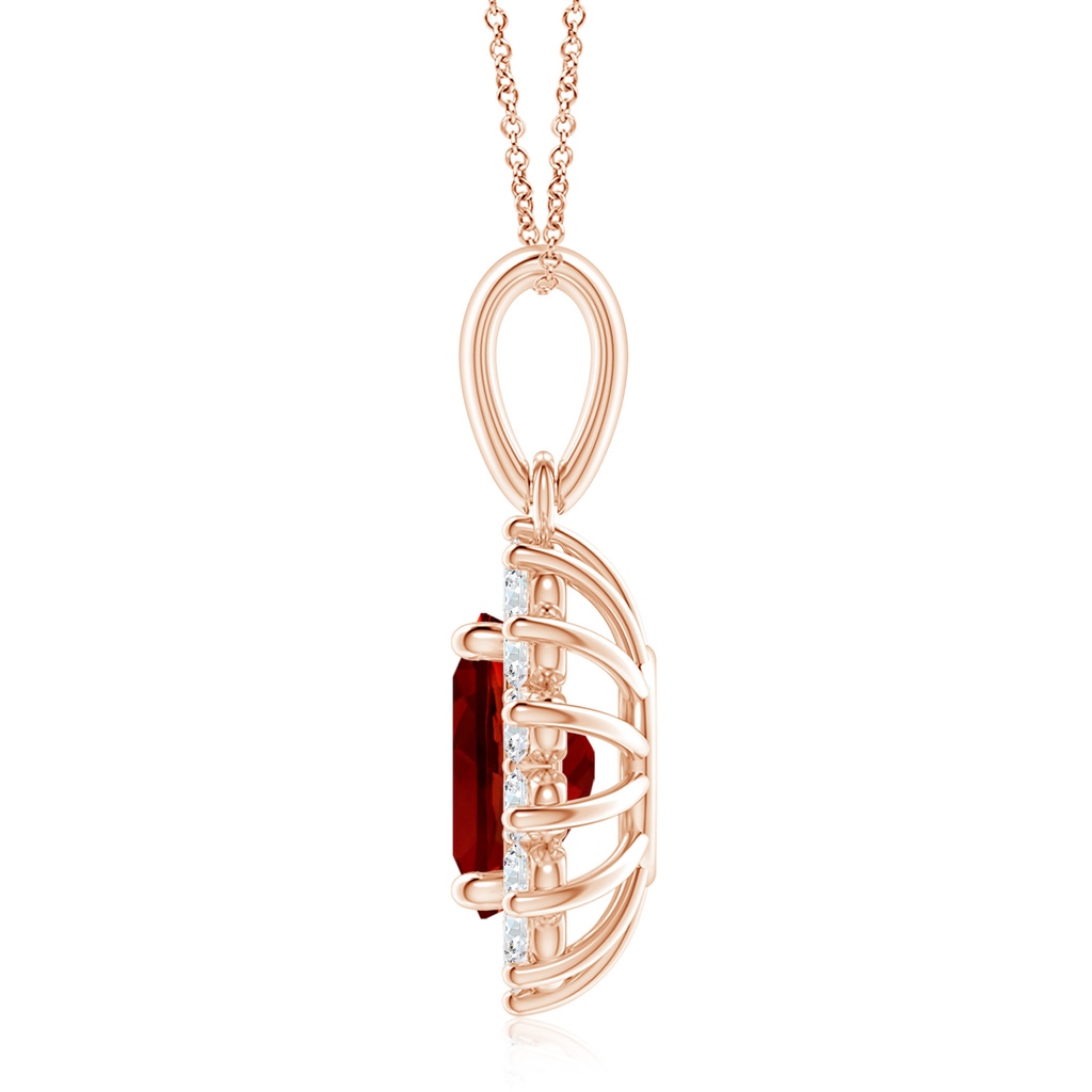 10x8mm Labgrown Lab-Grown Oval Ruby Pendant with Floral Halo in Rose Gold - side 199
