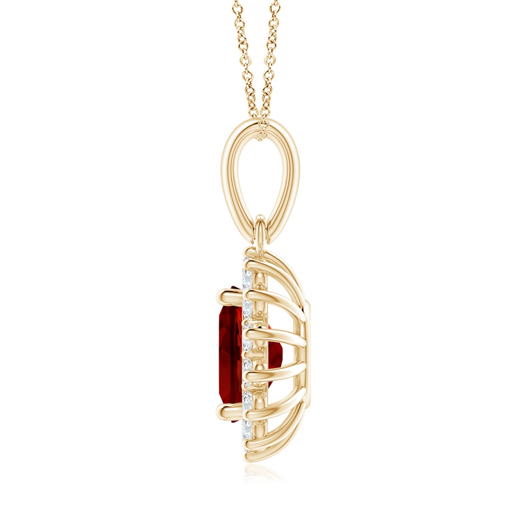 9x7mm Labgrown Lab-Grown Oval Ruby Pendant with Floral Halo in Yellow Gold - side 199
