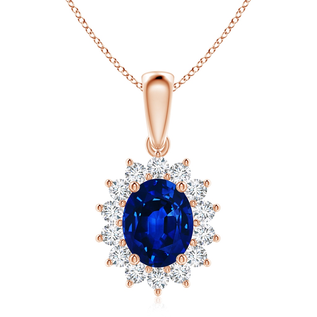 10x8mm Labgrown Lab-Grown Oval Blue Sapphire Pendant with Floral Halo in Rose Gold