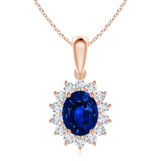 10x8mm Labgrown Lab-Grown Oval Blue Sapphire Pendant with Floral Halo in Rose Gold