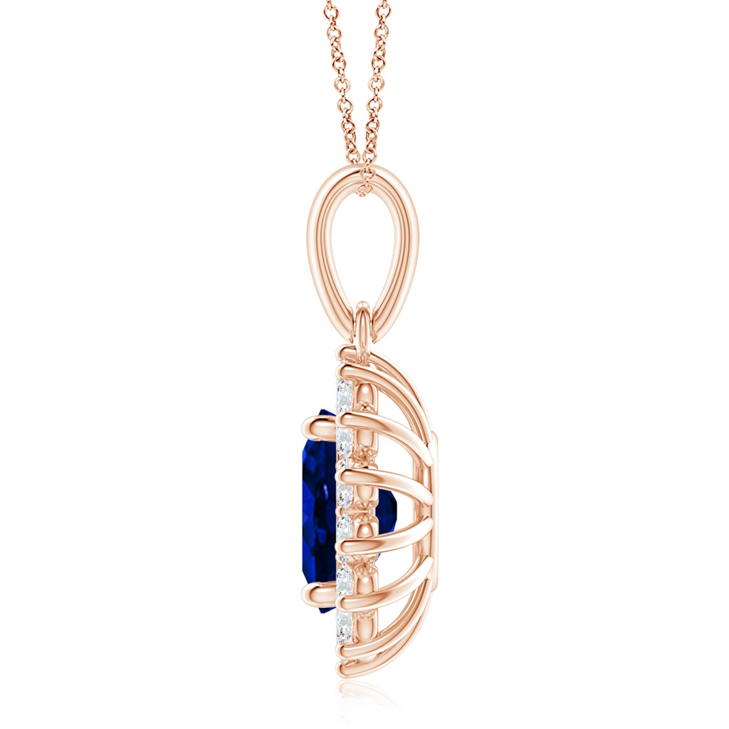 10x8mm Labgrown Lab-Grown Oval Blue Sapphire Pendant with Floral Halo in Rose Gold - side 199