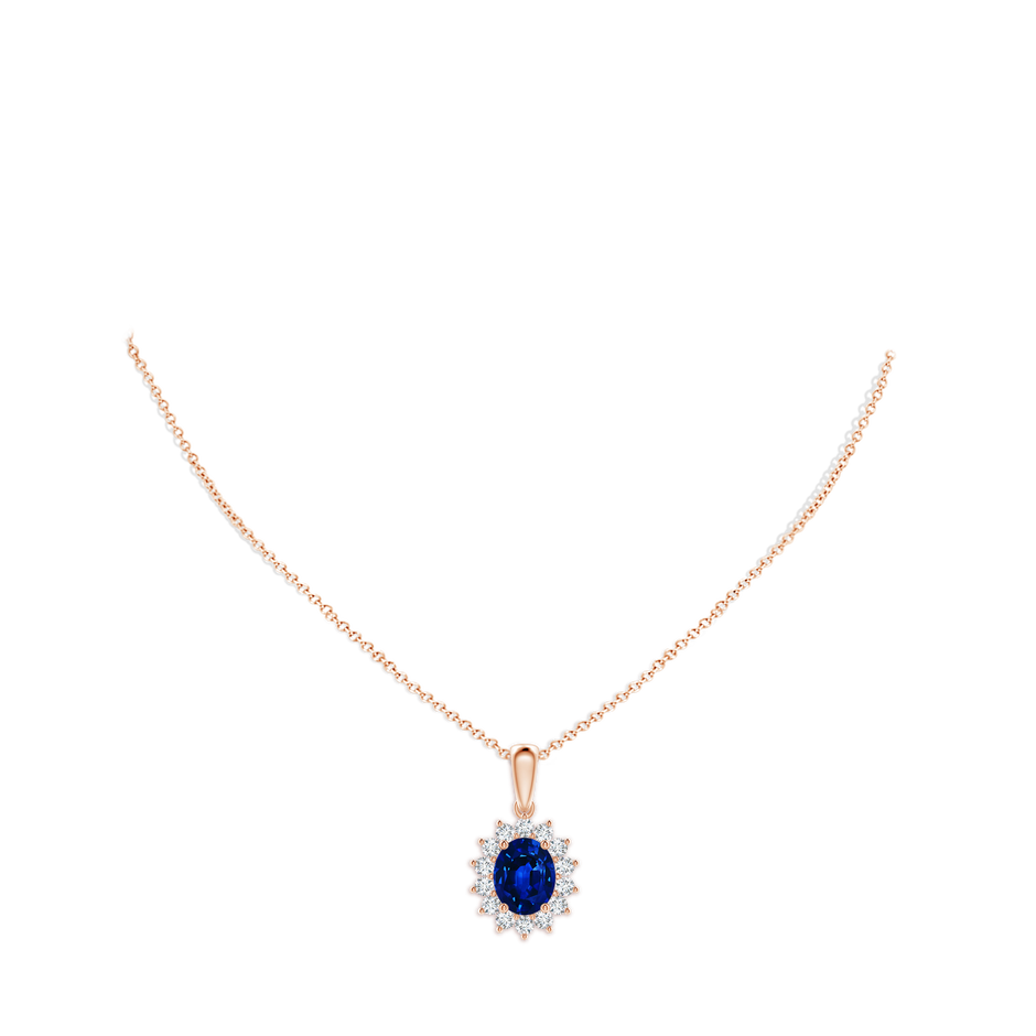 10x8mm Labgrown Lab-Grown Oval Blue Sapphire Pendant with Floral Halo in Rose Gold pen