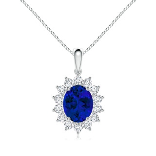 10x8mm Labgrown Lab-Grown Oval Blue Sapphire Pendant with Floral Halo in White Gold