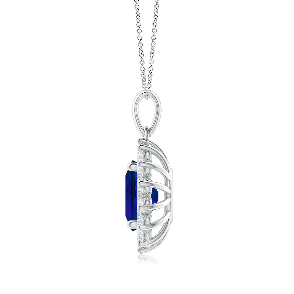 10x8mm Labgrown Lab-Grown Oval Blue Sapphire Pendant with Floral Halo in White Gold Side 199