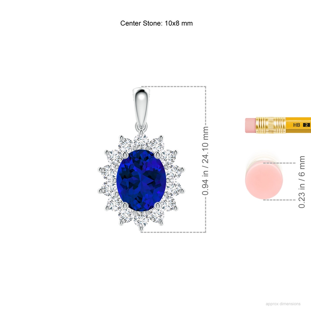 10x8mm Labgrown Lab-Grown Oval Blue Sapphire Pendant with Floral Halo in White Gold ruler