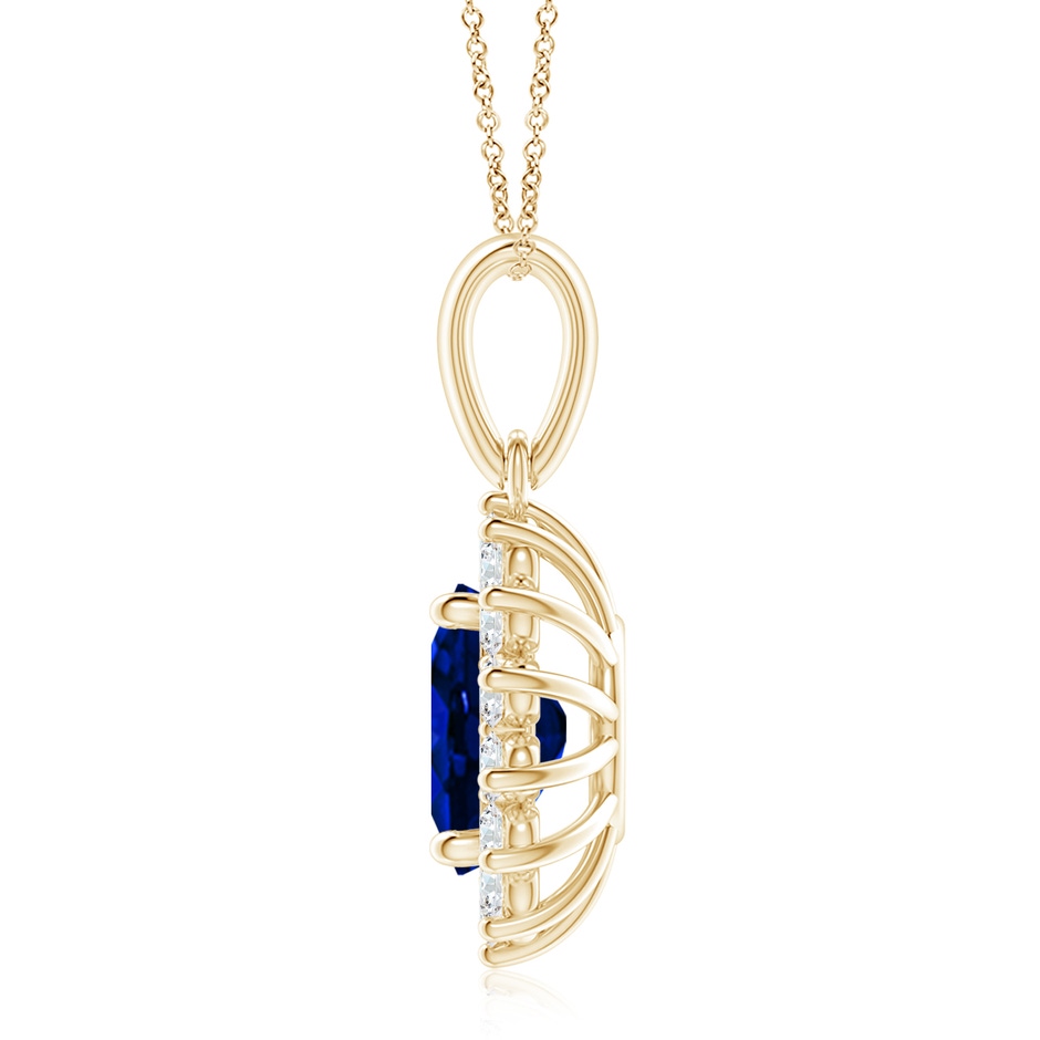 10x8mm Labgrown Lab-Grown Oval Blue Sapphire Pendant with Floral Halo in Yellow Gold side 199