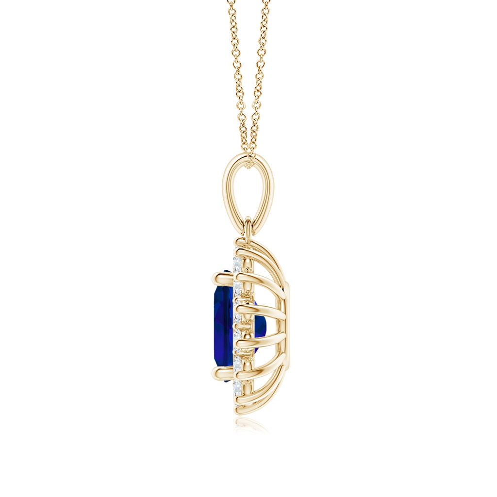 9x7mm Labgrown Lab-Grown Oval Blue Sapphire Pendant with Floral Halo in Yellow Gold Side 199