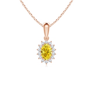 6x4mm Labgrown Oval Lab-Grown Fancy Intense Yellow Diamond Pendant with Floral Halo in Rose Gold
