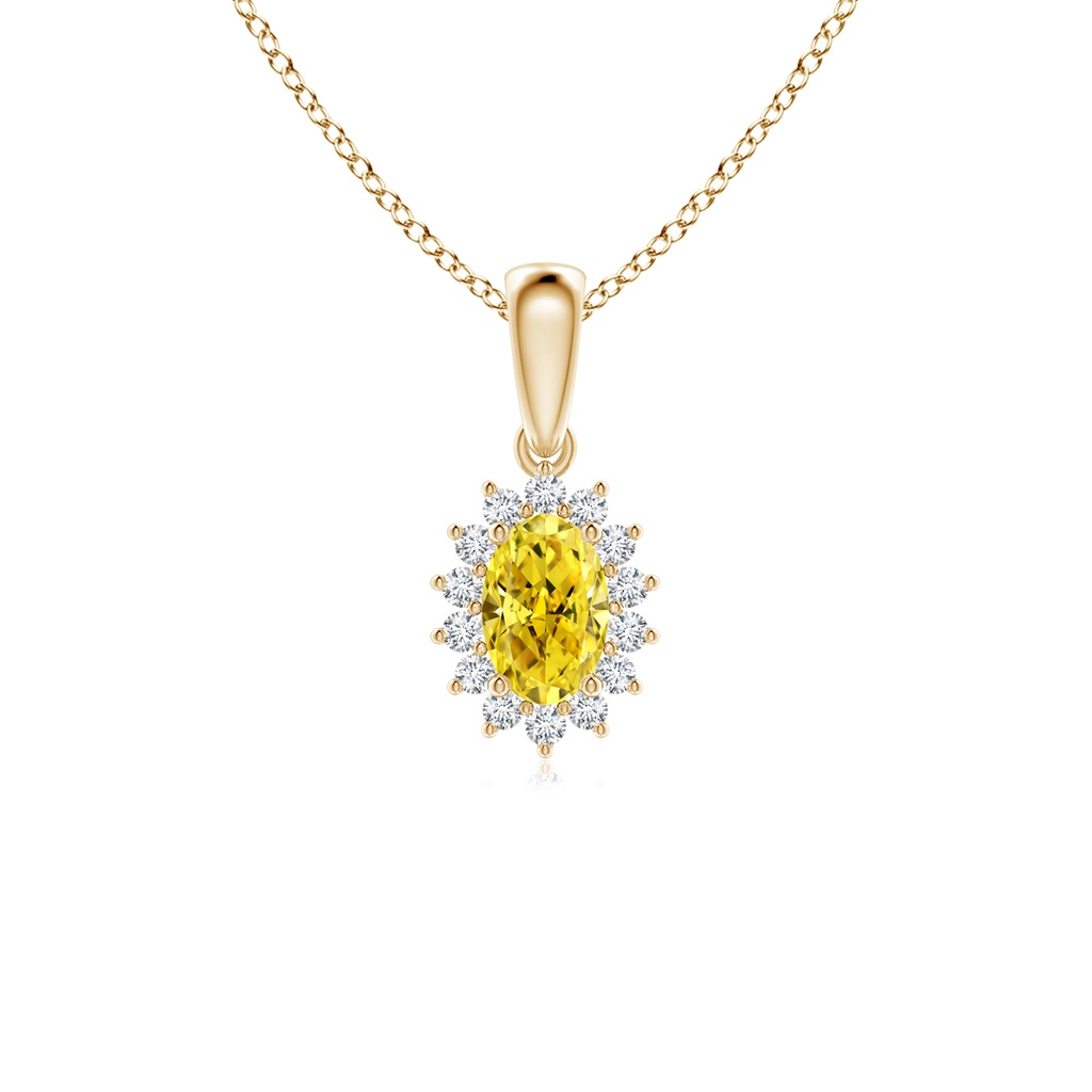 6x4mm Labgrown Oval Lab-Grown Fancy Intense Yellow Diamond Pendant with Floral Halo in Yellow Gold