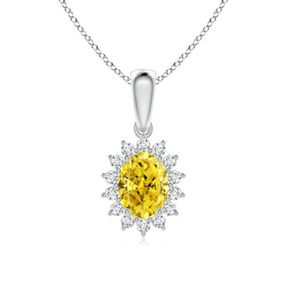 8x6mm Labgrown Oval Lab-Grown Fancy Intense Yellow Diamond Pendant with Floral Halo in P950 Platinum