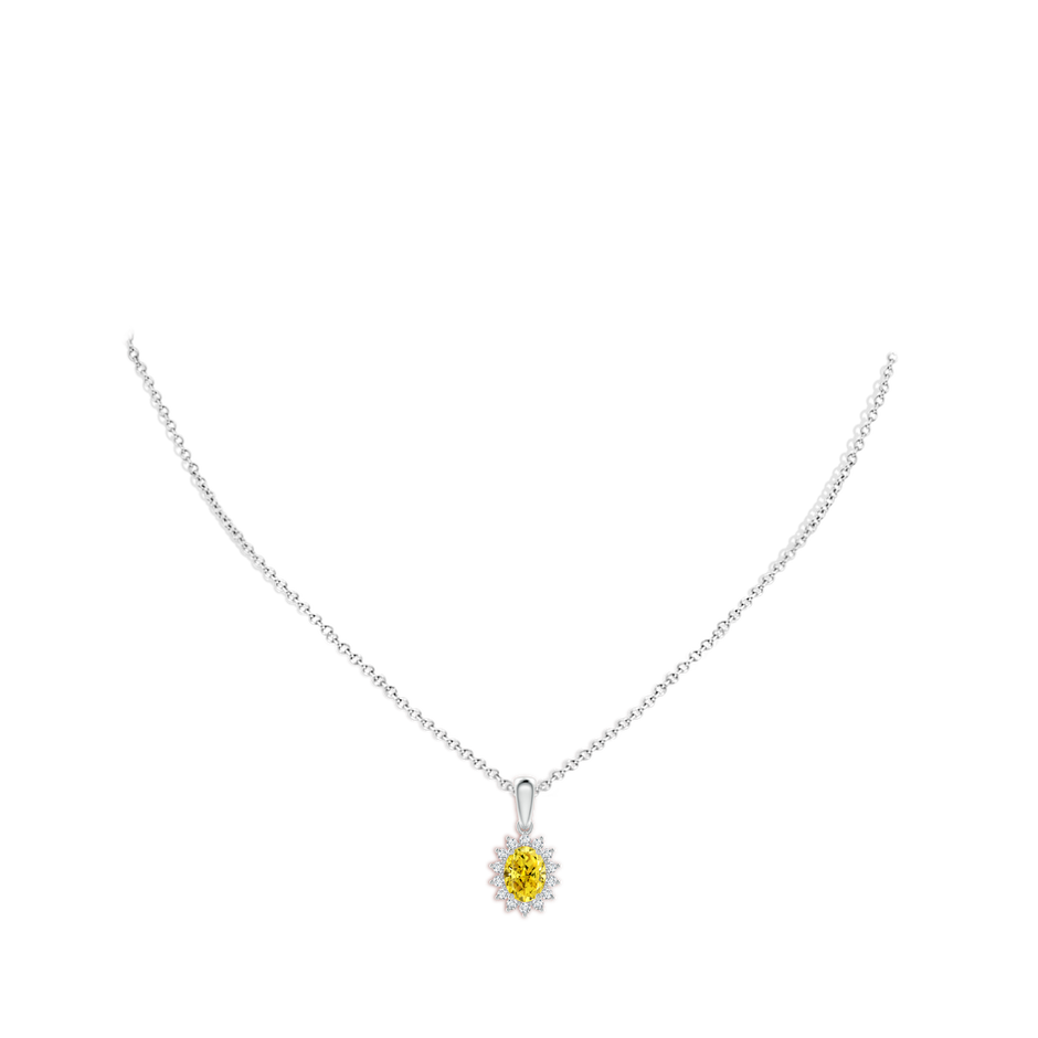 8x6mm Labgrown Oval Lab-Grown Fancy Intense Yellow Diamond Pendant with Floral Halo in White Gold pen