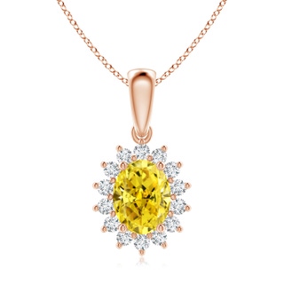 9x7mm Labgrown Oval Lab-Grown Fancy Intense Yellow Diamond Pendant with Floral Halo in 18K Rose Gold