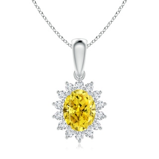 9x7mm Labgrown Oval Lab-Grown Fancy Intense Yellow Diamond Pendant with Floral Halo in P950 Platinum