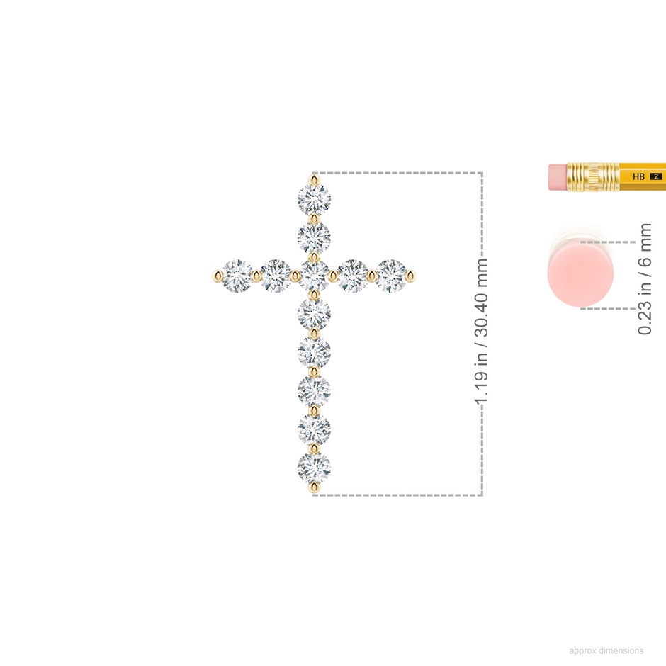 2.8mm FGVS Lab-Grown Round Diamond Cross Pendant in Yellow Gold ruler