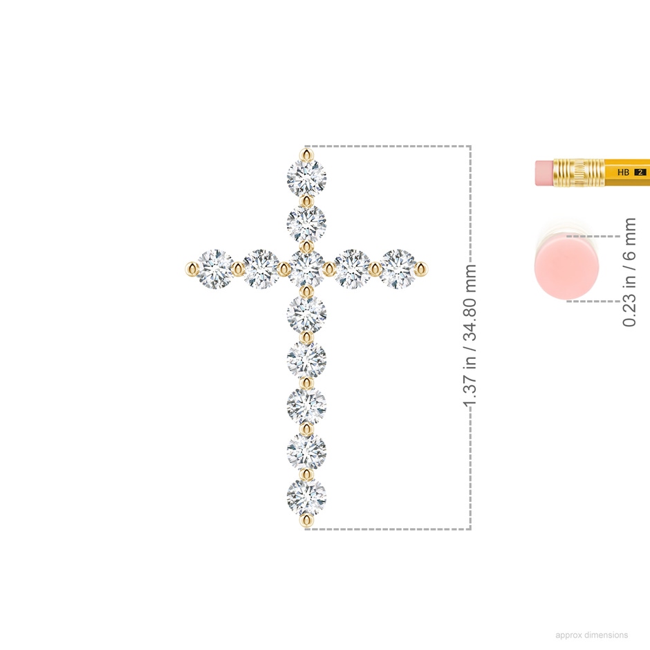 3.2mm FGVS Lab-Grown Round Diamond Cross Pendant in Yellow Gold ruler