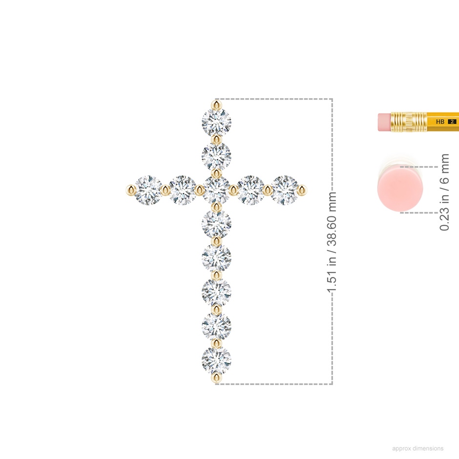 3.6mm FGVS Lab-Grown Round Diamond Cross Pendant in Yellow Gold ruler