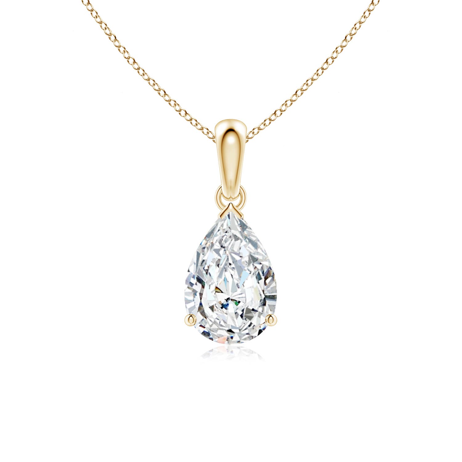10x6.5mm FGVS Prong-Set Pear Lab-Grown Diamond Solitaire Pendant in 18K Yellow Gold