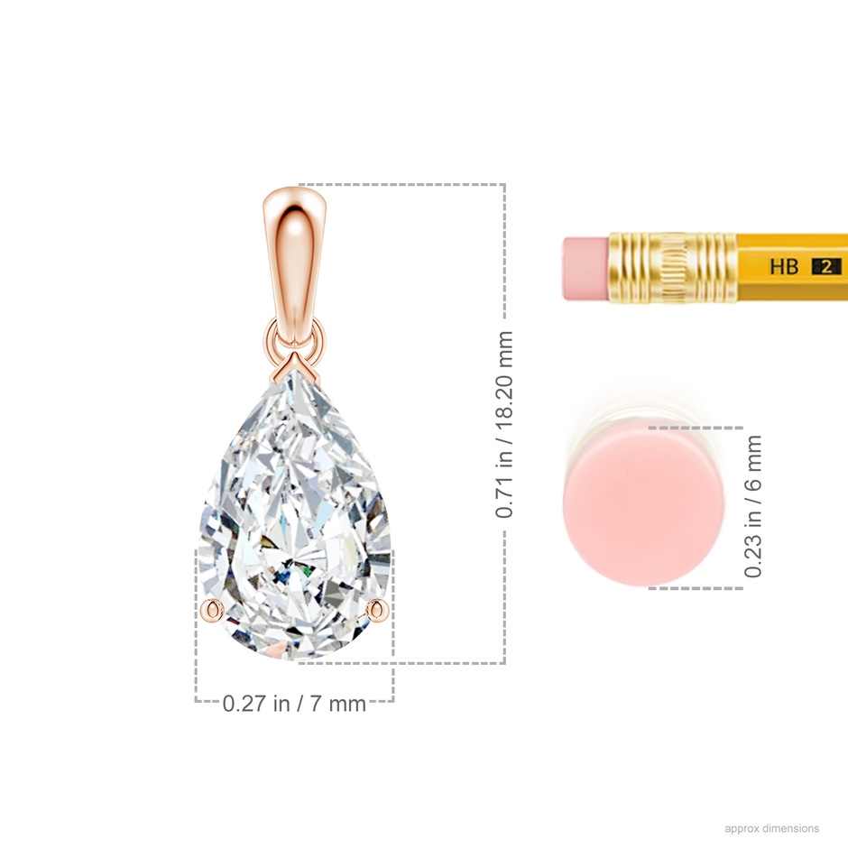 11x7mm FGVS Prong-Set Pear Lab-Grown Diamond Solitaire Pendant in Rose Gold ruler