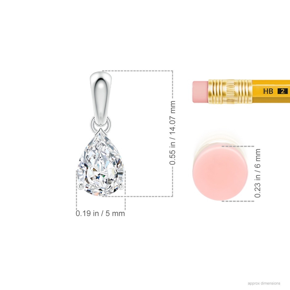 7x5mm FGVS Prong-Set Pear Lab-Grown Diamond Solitaire Pendant in P950 Platinum ruler