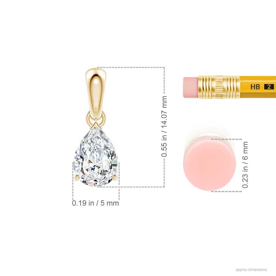 7x5mm FGVS Prong-Set Pear Lab-Grown Diamond Solitaire Pendant in Yellow Gold ruler