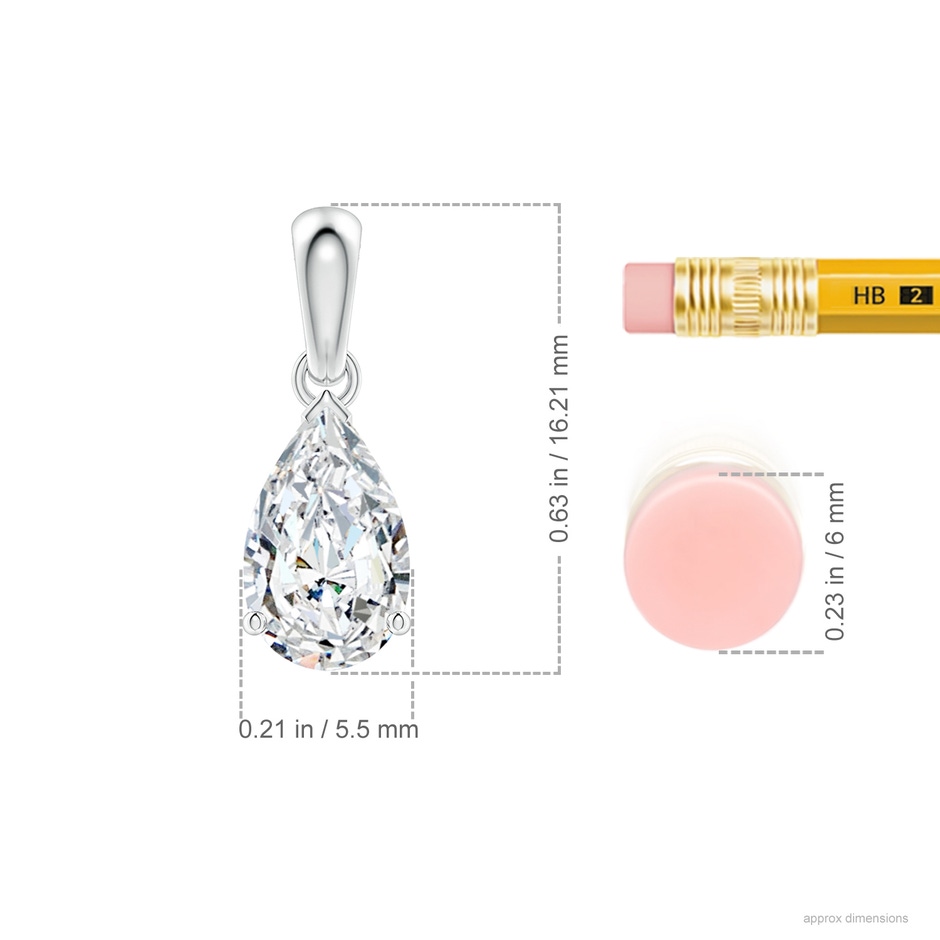 9x5.5mm FGVS Prong-Set Pear Lab-Grown Diamond Solitaire Pendant in S999 Silver ruler