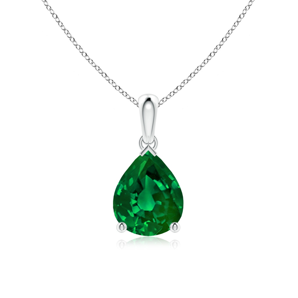 10x8mm Labgrown Lab-Grown Pear-Shaped Emerald Solitaire Pendant in S999 Silver