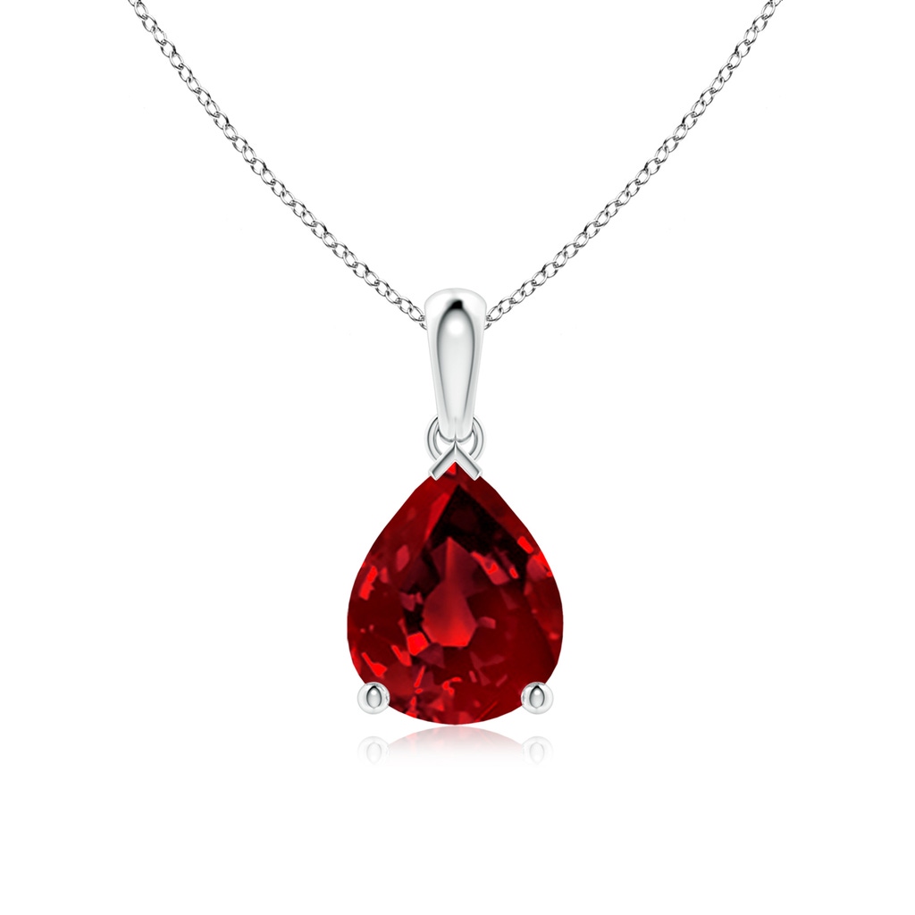 10x8mm Labgrown Lab-Grown Pear-Shaped Ruby Solitaire Pendant in P950 Platinum