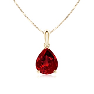 10x8mm Labgrown Lab-Grown Pear-Shaped Ruby Solitaire Pendant in Yellow Gold