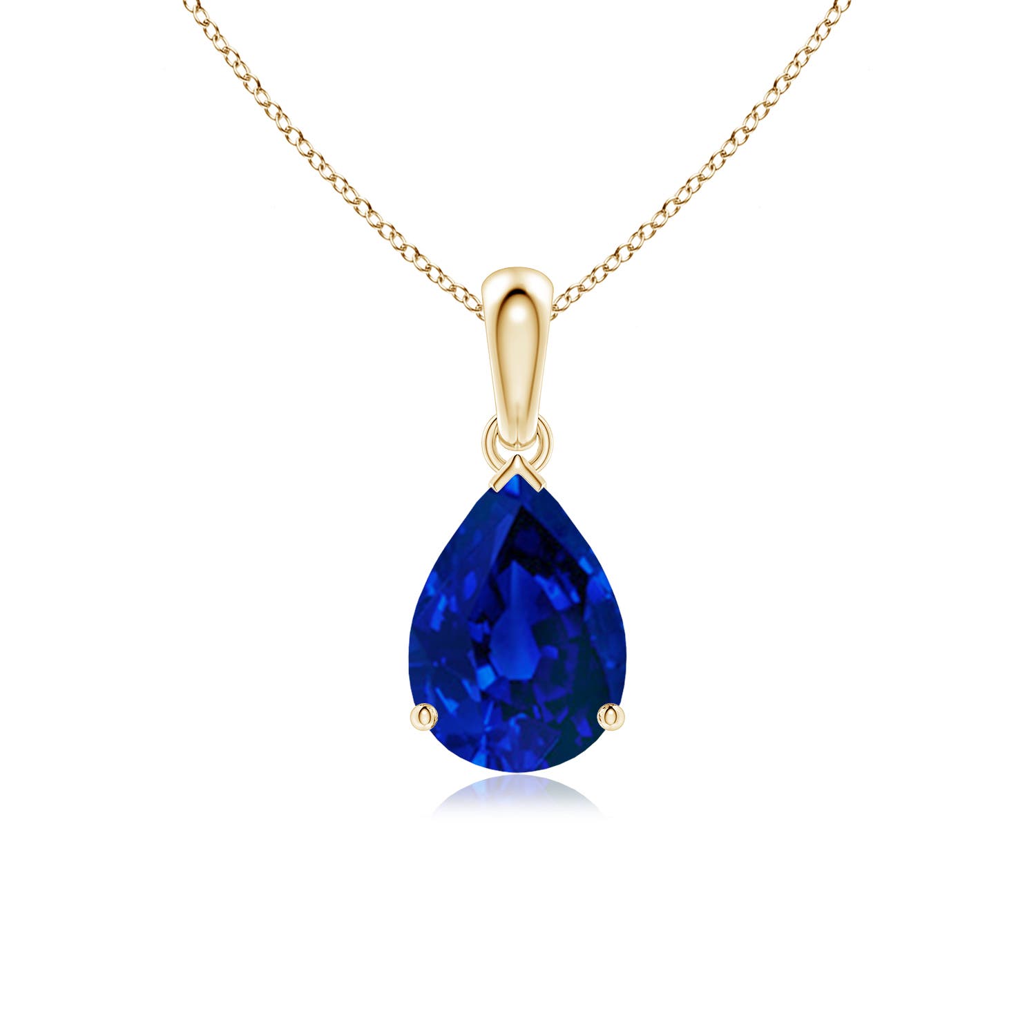 10x7mm Labgrown Prong-Set Pear Lab-Grown Blue Sapphire Solitaire Pendant in 18K Yellow Gold